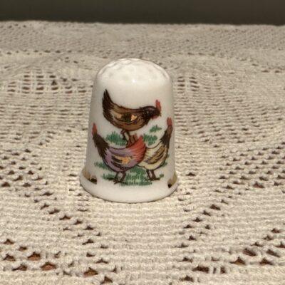 Queen's Bone China Christmas Xmas Hand Painted Thimble - Three French Hens - Boxed