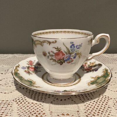 Vintage Tuscan China Windsor Floral Demitasse Duo in Green