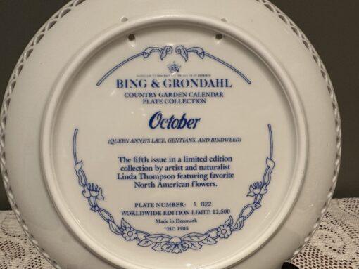 Bing And Grondahl Country Garden Calendar Plate - October - Queen Annes Lace / Gentians - Image 4