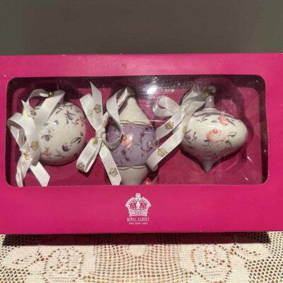 Royal Albert Set Of Three Boxed Christmas Xmas Baubles - Rose Confetti