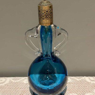 Vintage French Hand Blown Cased Glass Perfume Atomiser With Gilt Lid