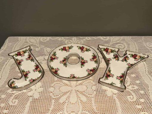 Royal Albert Old Country Roses Set Of Three Christmas Bonbon Dishes - JOY