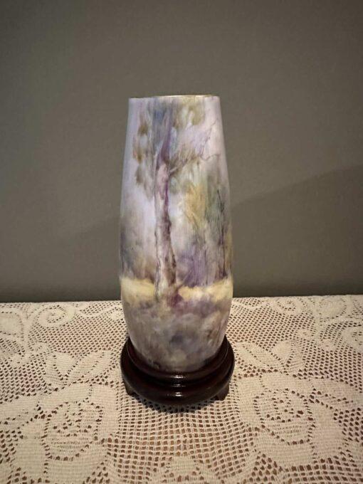 Stunning Hand Painted Gum Trees / Bush Scene Vase On Plinth - Nancy Graham 1987