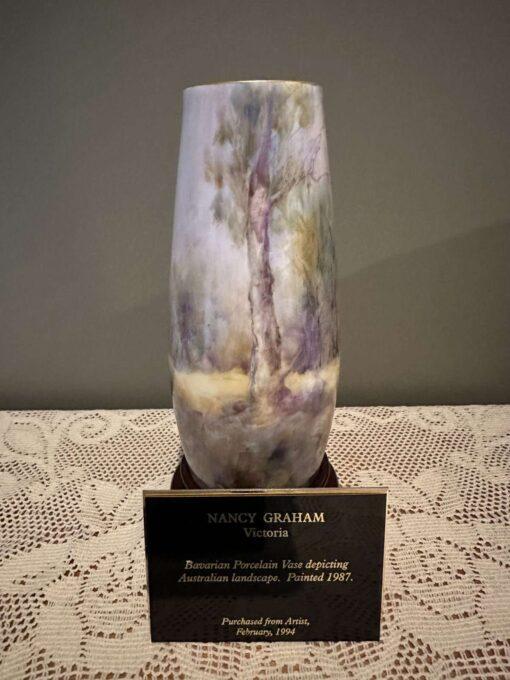 Stunning Hand Painted Gum Trees / Bush Scene Vase On Plinth - Nancy Graham 1987 - Image 9