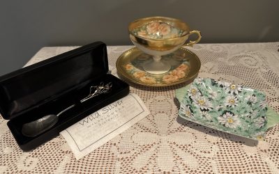 Sneak Peek For The Week – Shelley Green Daisy Butter Dish, Wild Silver Spider Orchid Boxed Jam Spoon, Hand Painted And Heavily Gilt Exhibition Cup And Saucer