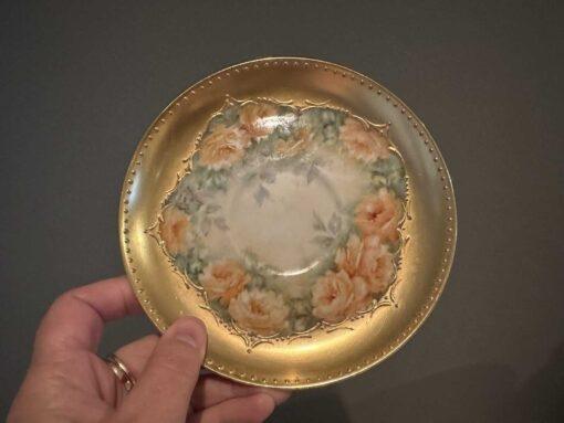 Stunning Hand Painted Pedestal Cup And Saucer - 22ct Gold With Roses - Bette Tait 1984 - Image 4