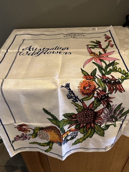 Vintage Linen Cotton Blend Tea Towel - Australian Wildflowers - Marysville Victoria