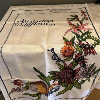 Vintage Linen Cotton Blend Tea Towel - Australian Wildflowers - Marysville Victoria