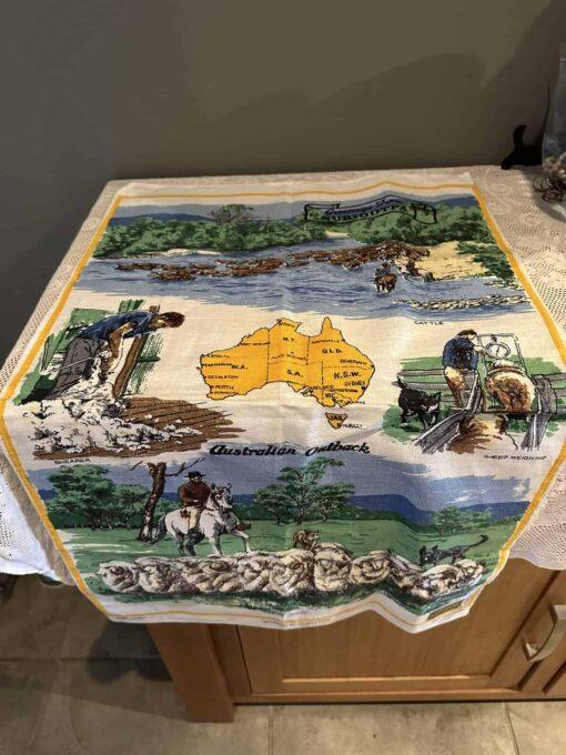 Vintage Pure Linen Tea Towel - Australian Outback - Nurioopta SA