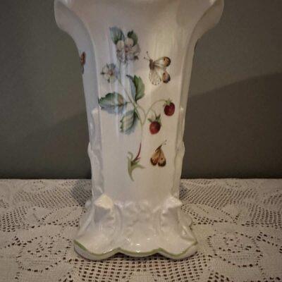 Large Vintage James Kent Vase - Strawberry Pattern With Green Trim