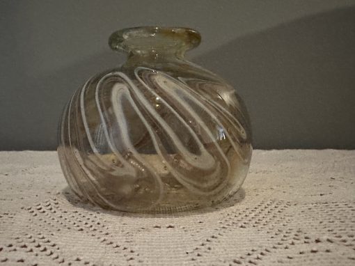 Stunning Early Rob Knottenbelt Hand Blown Posy Vase In Yellow With Opalescent Trails