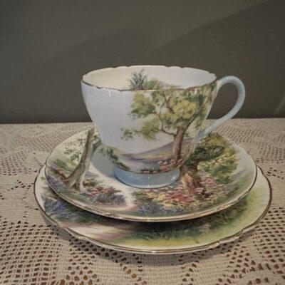 Vintage Shelley Woodland Trio - Blue And Gilt Trim