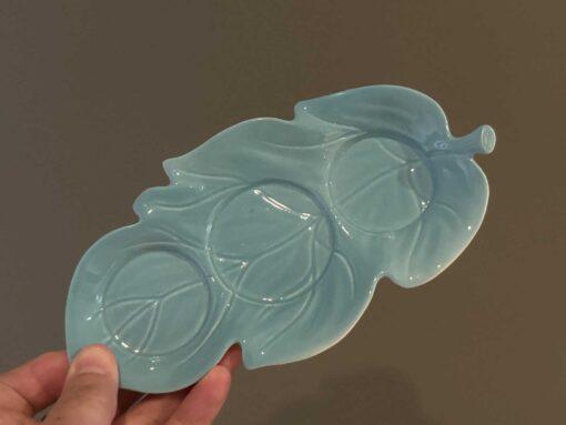 Vintage Carlton Ware Cruet Set And Under Plate - Leaf Pattern In Blue - Image 3