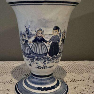 Lovely Dutch Delft Hand Painted Vase With A Dutch Family