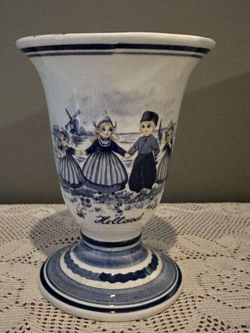 Lovely Dutch Delft Hand Painted Vase With A Dutch Family