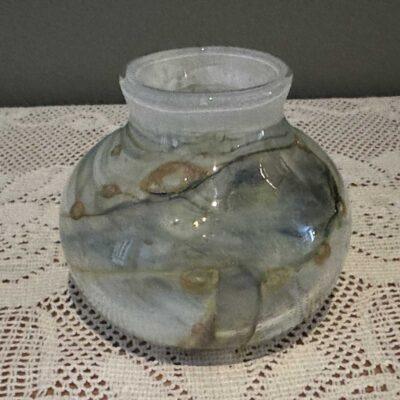 Superb Early John Walsh Hand Blown Posy Vase With Opalescent Trails And Yellow Bubbles