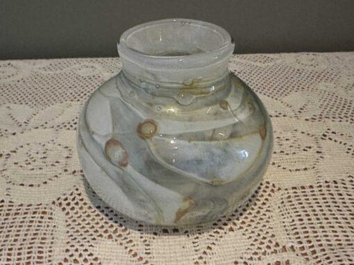 Superb Early John Walsh Hand Blown Posy Vase With Opalescent Trails And Yellow Bubbles - Image 3