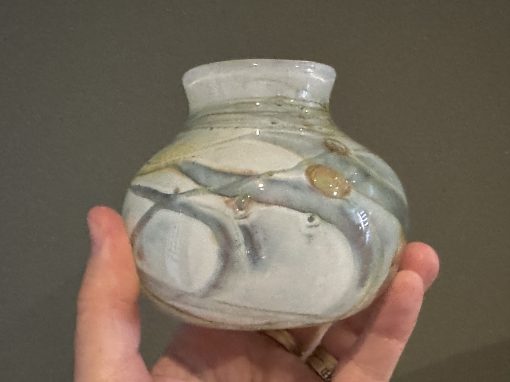 Superb Early John Walsh Hand Blown Posy Vase With Opalescent Trails And Yellow Bubbles - Image 4