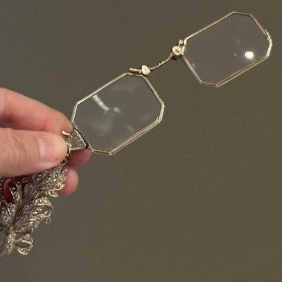 Art Deco Marcasite And Platinin Silver Folding Lorgnette