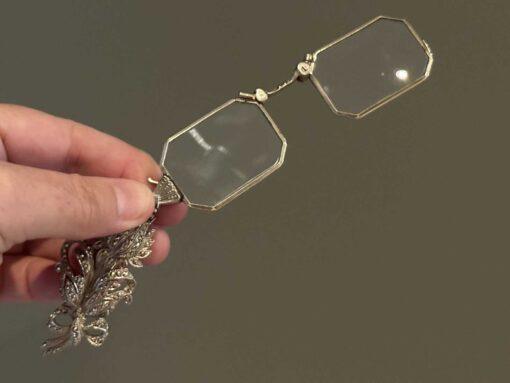 Art Deco Marcasite And Platinin Silver Folding Lorgnette
