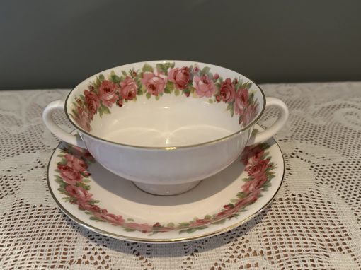 Vintage Royal Doulton Raby Rose Soup Coupe With Under Plate - D5533