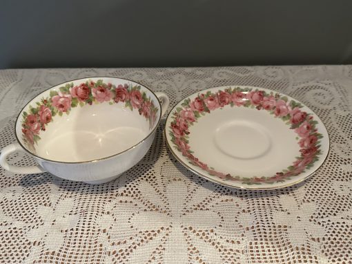 Vintage Royal Doulton Raby Rose Soup Coupe With Under Plate - D5533 - Image 2