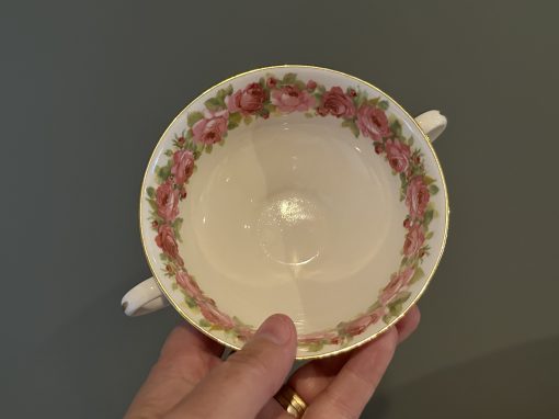 Vintage Royal Doulton Raby Rose Soup Coupe With Under Plate - D5533 - Image 3