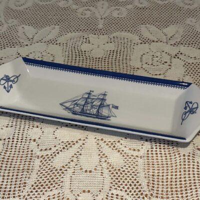 Spode Blue And White Pencil / Pen Tray Desk Accessory - Blue Clipper Pattern