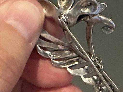 Vintage German Sterling Silver Marcasite Brooch With Safety Chain - Image 3