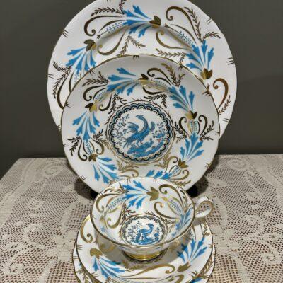 Royal Chelsea Richly Gilt Chelsea Bird 5pc Dinner Place Setting For One