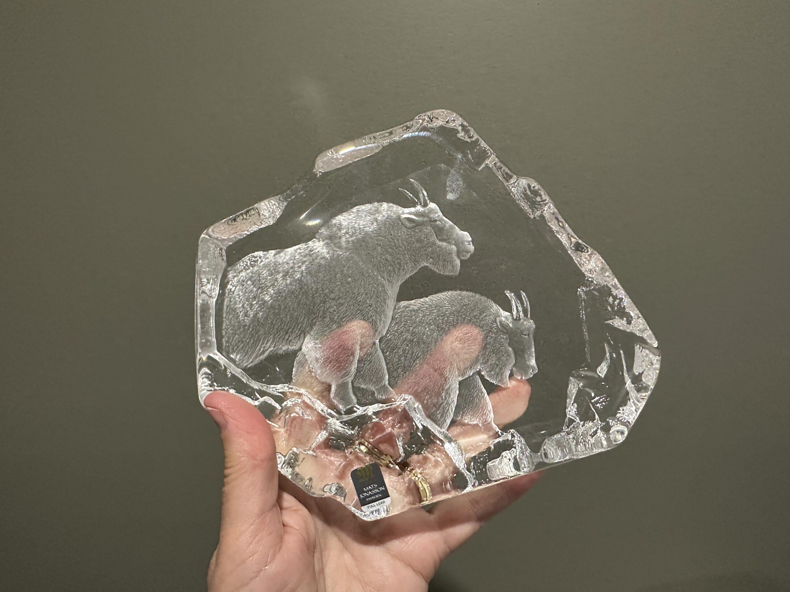 Large Mats Jonasson Crystal Ice Sculpture - Mountain Goats - Signed - Image 3