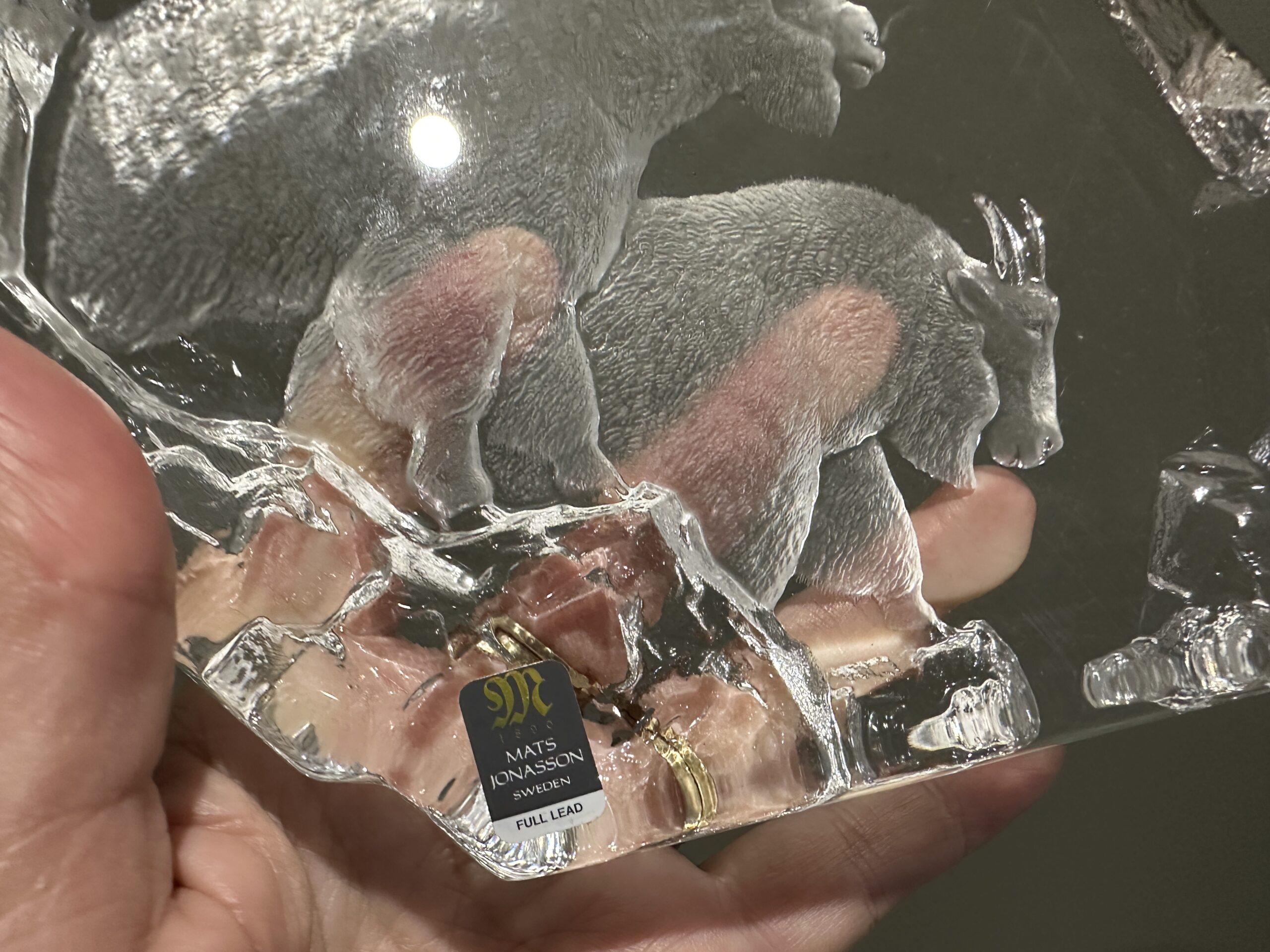 Large Mats Jonasson Crystal Ice Sculpture - Mountain Goats - Signed - Image 4