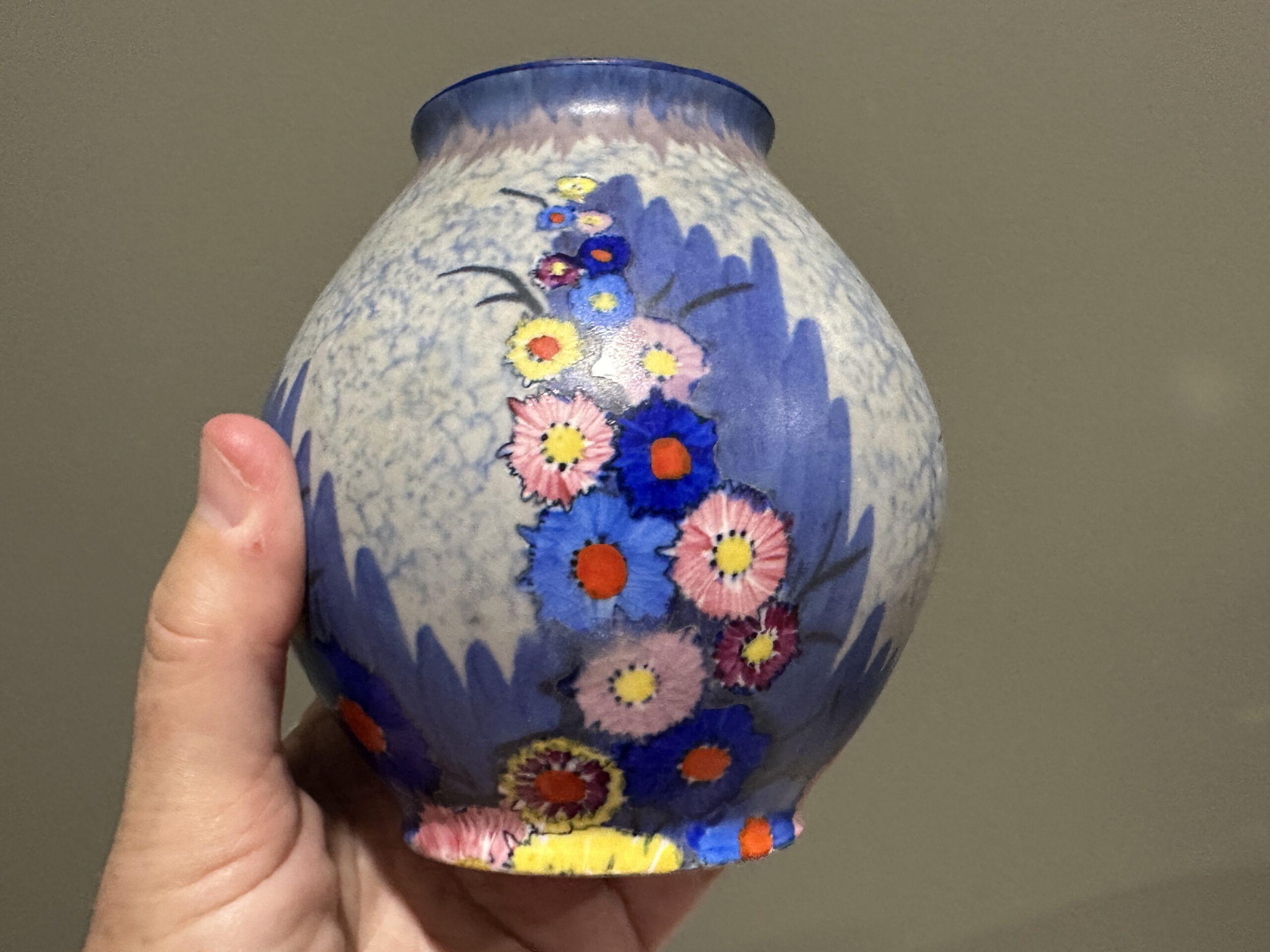 Rare Carlton Ware Hand Painted Art Deco Small Bulbous Vase - Garden Pattern 3413 - Image 3