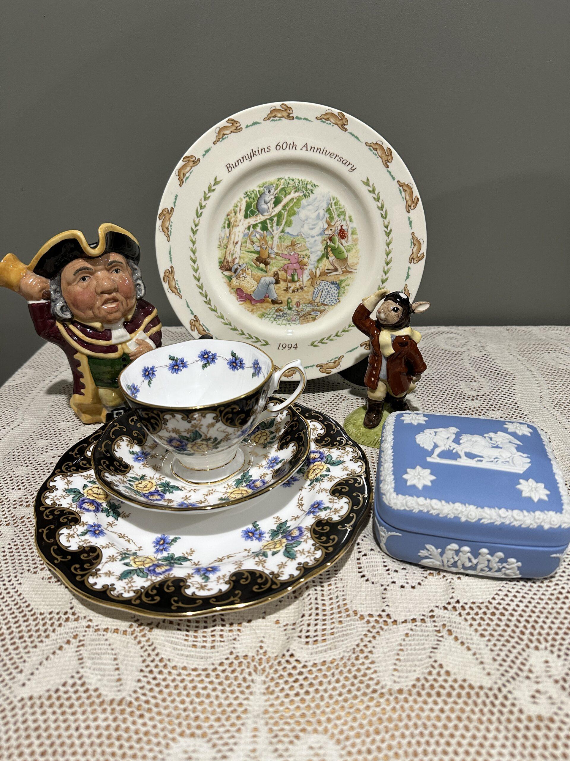 Sneak Peek For The Week – Royal Doulton Bunnykins Anniversary Plate, Doulton Bunnykins Limited Edition Airman, Royal Albert Duchess 100 Year Trio, Manor Town Crier Character Jug, Wedgwood Large Jasper Ware Trinket Box