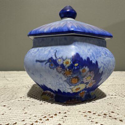 Rare Carlton Ware Hand Painted Art Deco Small Lidded Utility Pot - Garden Pattern 3413