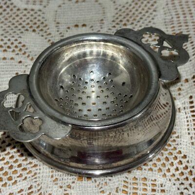 Art Deco Silver Plated Tea Strainer With Stand