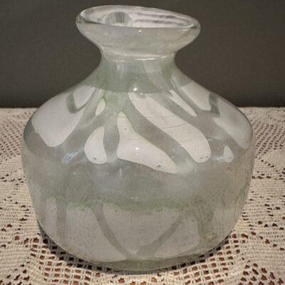 Superb Early John Walsh Hand Blown Posy Vase In Opalescent Glass With White And Mint Green