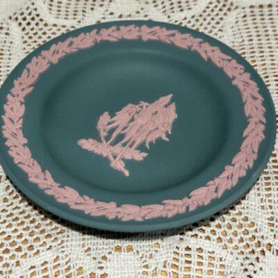 Wedgwood Jasper Ware Small Round Tray - Sturt's Desert Pea - Pink On Teal - Limited Edition