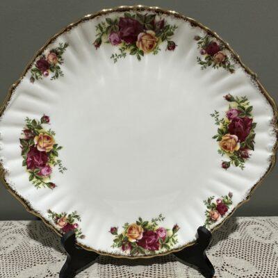 Large Royal Albert Old Country Roses Tab Handled Cake / Serving Plate With Sponged Gilding - English Made