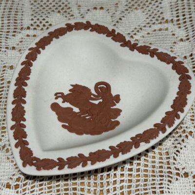 Wedgwood Jasper Ware Heart Shaped Tray - Terracotta On White - Boxed