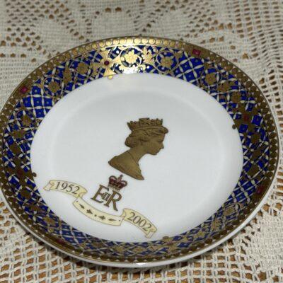 James Sadler Heavily Gilt And Enameled Coaster - Queen Elizabeth Golden Jubilee 2002