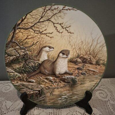 Royal Doulton Otter Pair On A River Bank Display Plate - W G Rollinson