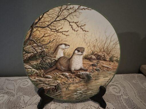 Royal Doulton Otter Pair On A River Bank Display Plate - W G Rollinson