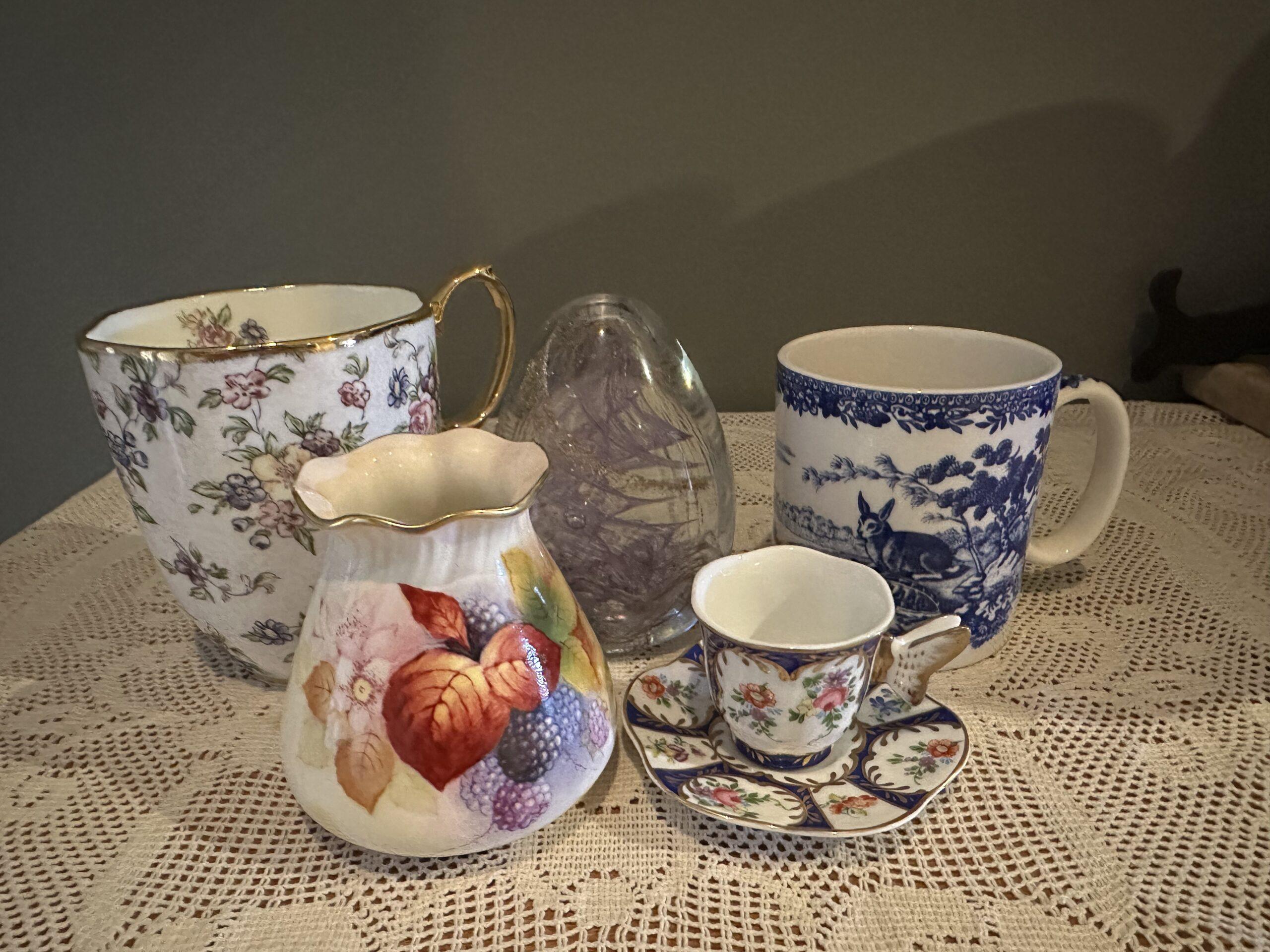 Sneak Peek For The Week – Hand Painted Royal Worcester Posy Vase, Royal Albert 100 Years Mug, Large Egg Shaped Paperweight, Spode Blue Room Mug, Paris Royal Limoges Miniature Cup And Saucer