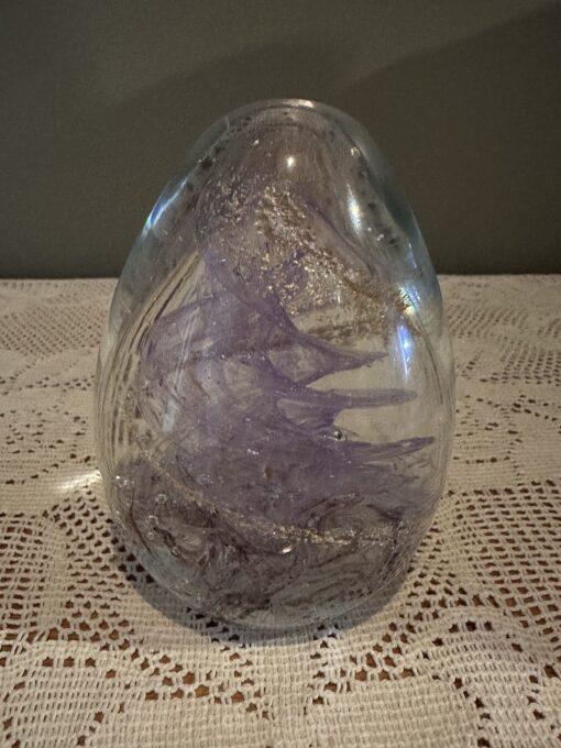 Large Egg Shaped Art Glass Paperweight With Mauve And Gold Aventurine Spirals