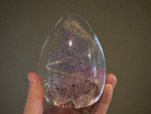 Large Egg Shaped Art Glass Paperweight With Mauve And Gold Aventurine Spirals - Image 3