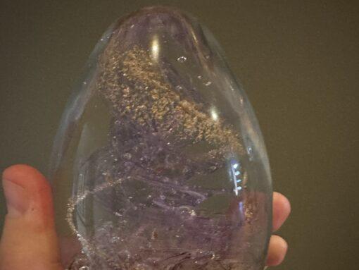 Large Egg Shaped Art Glass Paperweight With Mauve And Gold Aventurine Spirals - Image 2