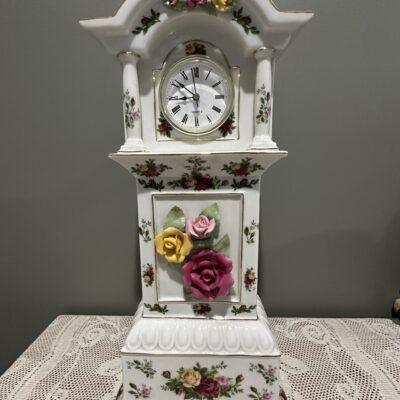 Huge Royal Albert Old Country Roses Grandfather Clock - Working
