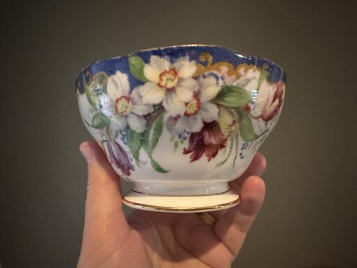 Vintage Bell China Narcissus Pattern Sugar And Creamer With Blue Trim - Image 3