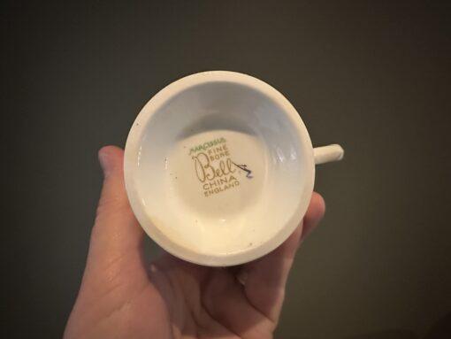 Vintage Bell China Narcissus Pattern Sugar And Creamer With Blue Trim - Image 5